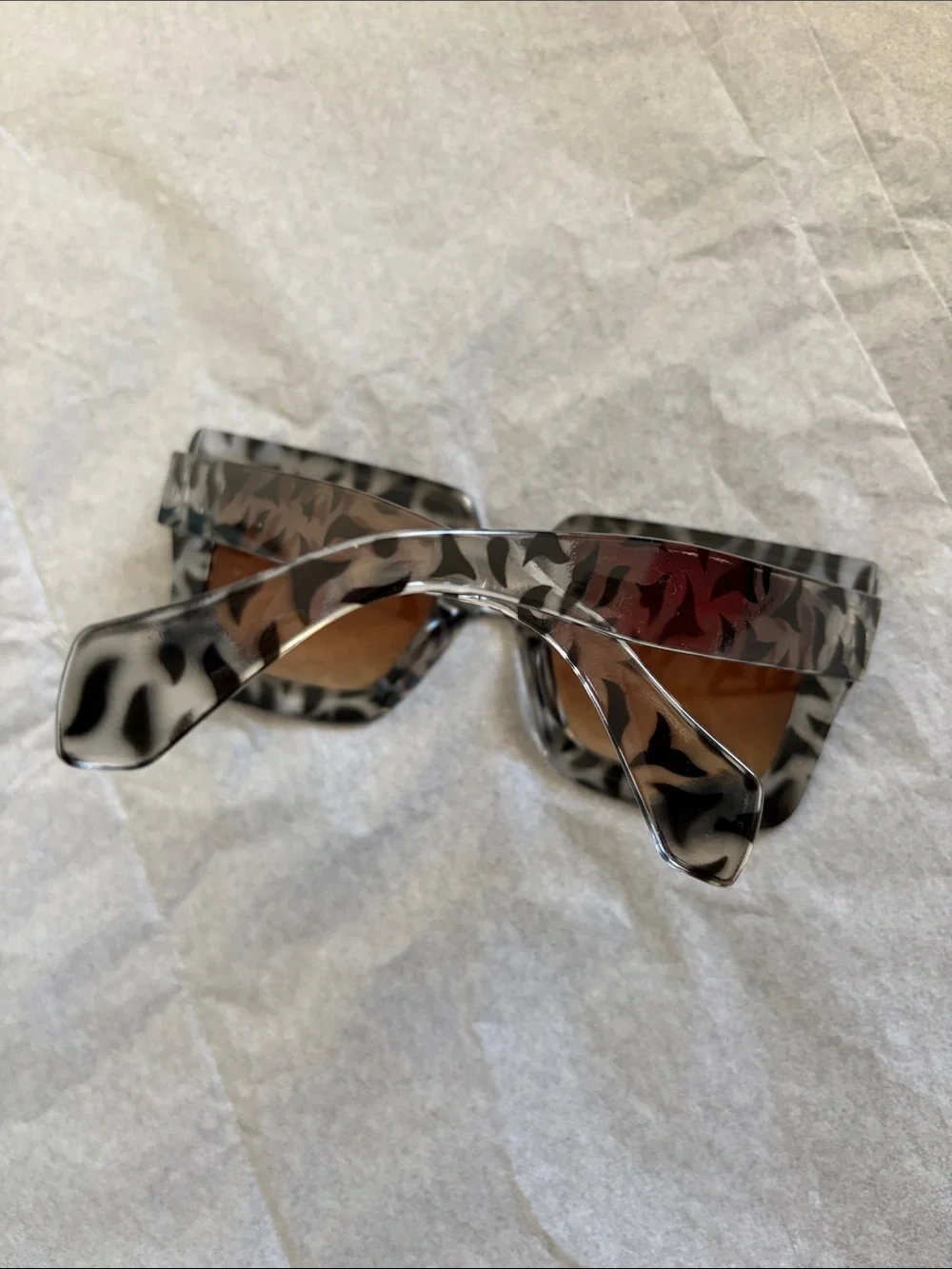Oversized Square Sunglasses - Gray Patterned Frame, Brown Lenses